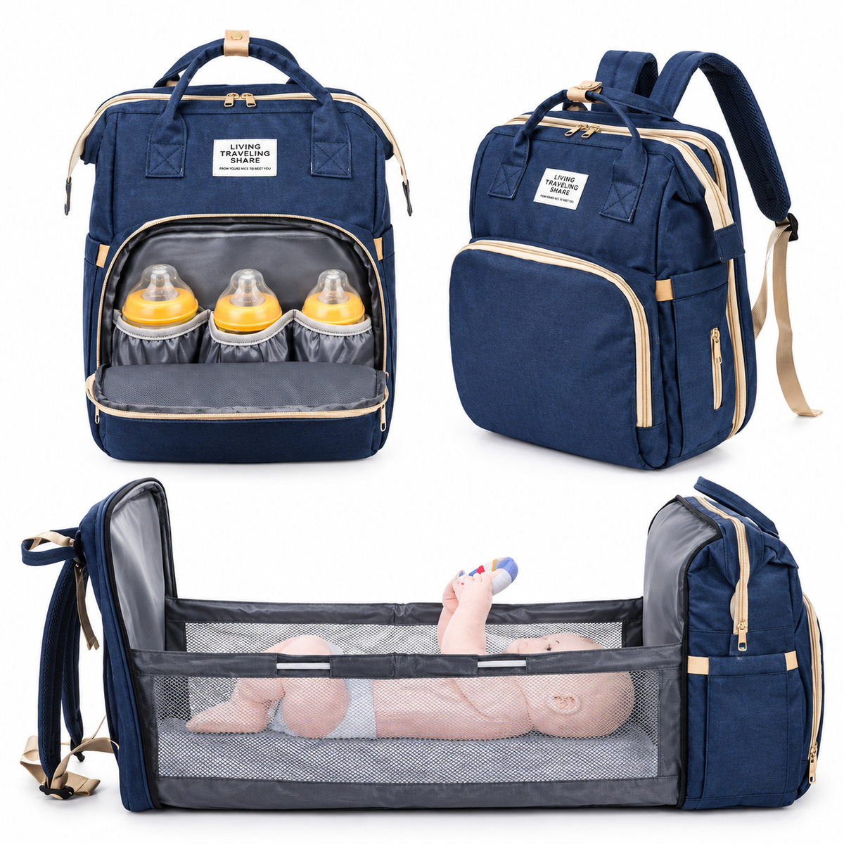 Mochila Pañalera con cuna plegable