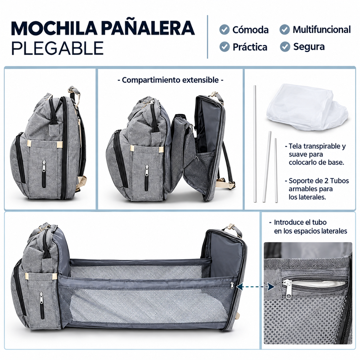 Mochila Pañalera con cuna plegable
