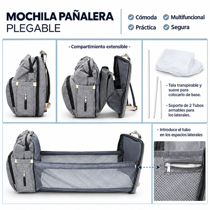 Mochila Pañalera con cuna plegable